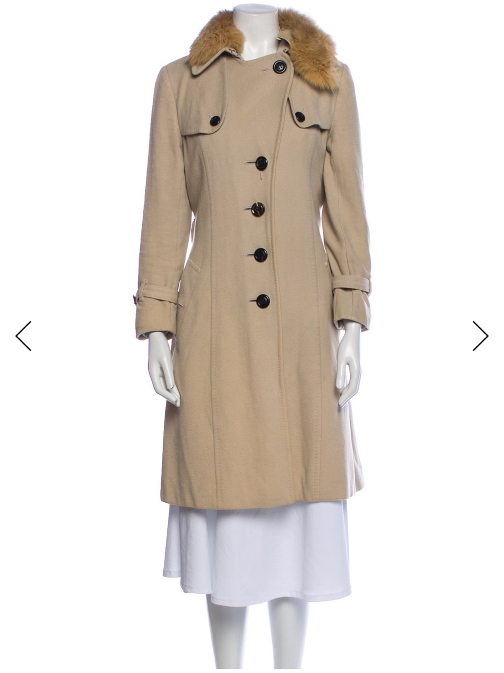 Burberry Beige Trench Coat with Fur Collar USA 40 Medium